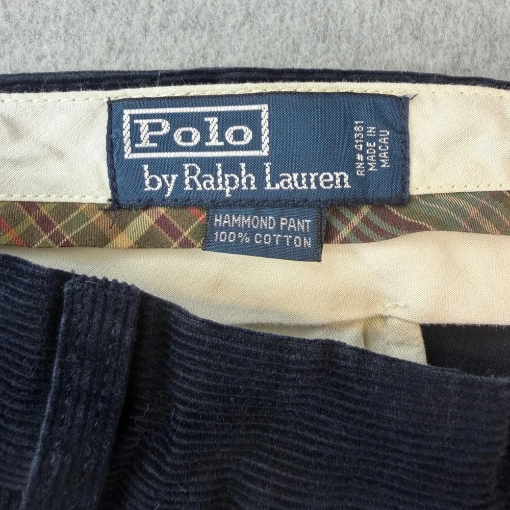 Polo Ralph Lauren Hammond Pant Mens 33x32 Navy Blue Corduroy Pleated Pants